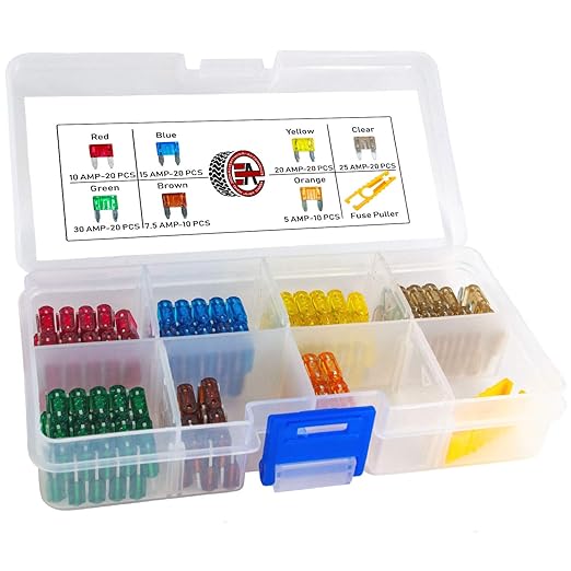 Mini Fuse Kit 12V Inline Automotive Fuse Holders 14AWG - 120 Assorted ATM/APM Car Mini Fuses - Includes Fuse Puller Tool - 5, 7.5, 10, 15, 20, 25, 30 amp Fuse Box