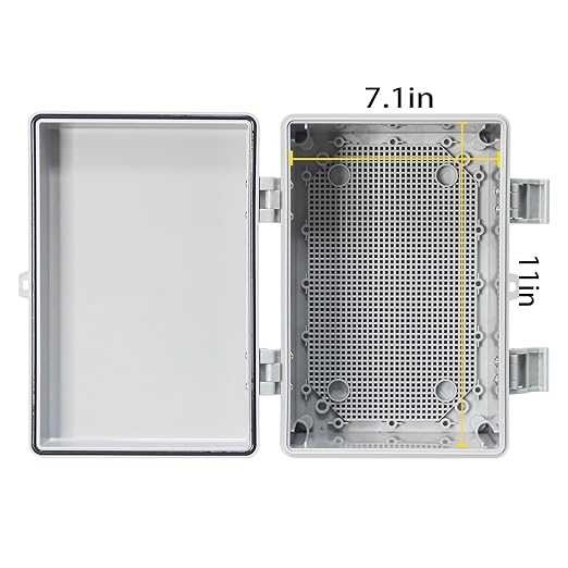 Waterproof Outdoor Junction Box ABS Plastic Electrical Box Wall Brackets Hinged Cover Electric Boximpact-Resistant for Garden, Garage, Solar, and Marine Applications (11.8"x7.8"x6.6")