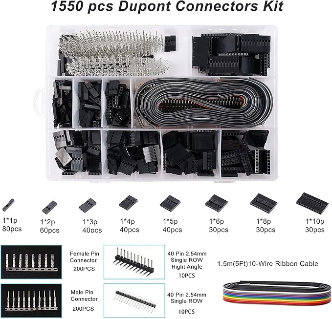 Zhushan SN-02BM Wire Crimp Tool Kit AWG 28-20 (0.08-0.5mm²) Wire Crimper with1550 PCS 2.54mm Dupont Connectors and 460 PCS 2.54mm JST-XH Connectors