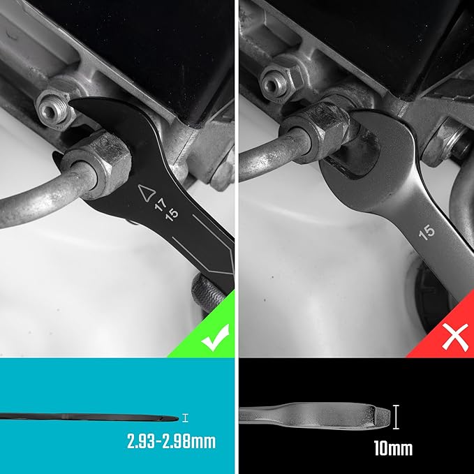 DURATECH 4-in-1 Super-Thin Open End Wrench Set, 3-Piece, 12 Sizes, Metric, Range from 6 mm to 17 mm, Ultra-Slim Wrench Set for Tight Spaces and Thin Nuts, Rolling Pouch Included