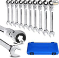 LOSCHEN SAE Flex-Head Ratcheting Wrench Combination Wrench Set 10 Pcs/Set with 72 Teeth, Chrome Vanadium Steel Tubing Ratchet Spanner（US and European Patents）