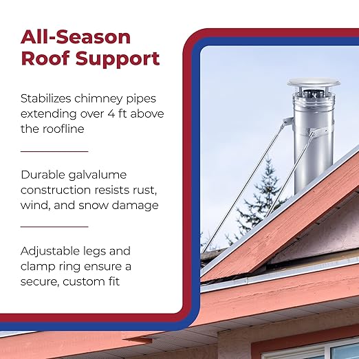 DuraVent 6DP XRB DuraPlus 6 inches Extended Roof Bracket Supports Chimney Stove Pipe for Stability, Mounting Brackets, Adjustable Legs, Metallic