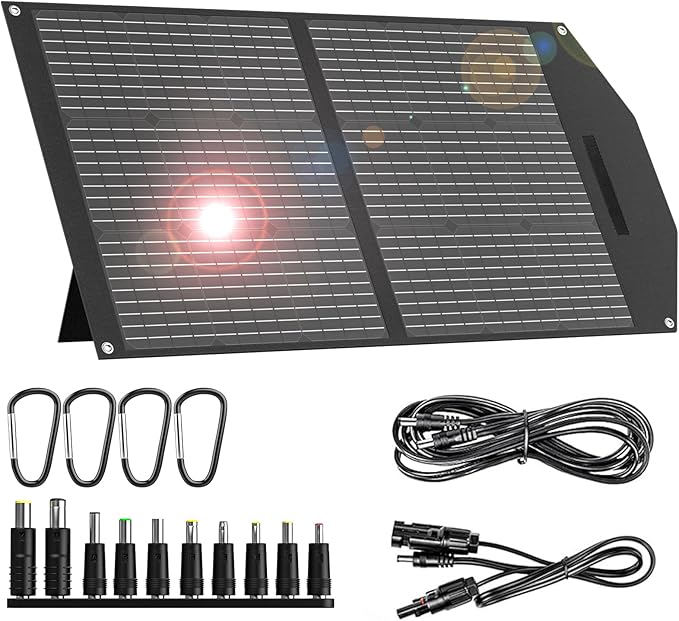 MARBERO 100W Portable Solar Panel 100 Watt Foldable Solar Panel Charger for Power Station, USB/DC Devices 18V Output(10 Connectors) >23% High Efficiency IP68 Waterproof for Camping Outdoor RV Cloudy