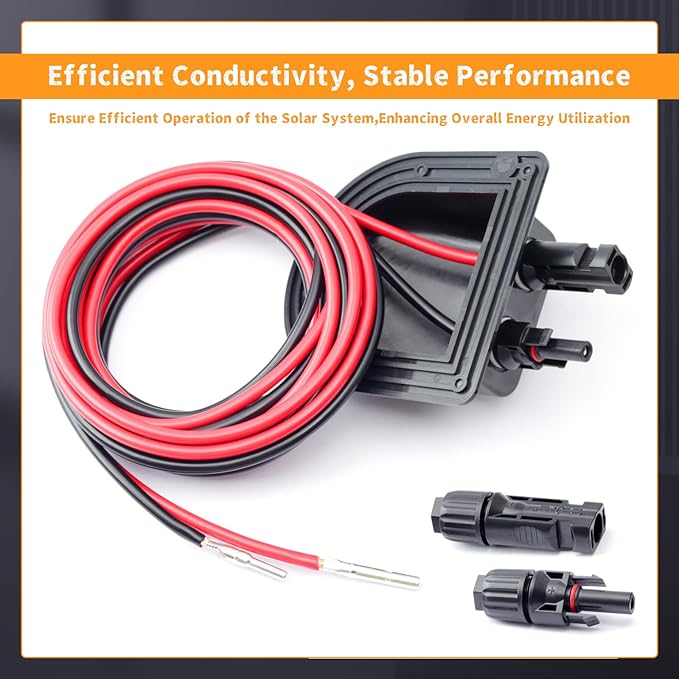 Solar Cable Entry Gland with 10Ft 10AWG Extension Cord, RV Roof Mountable, MC4 Connectors for Solar Junction Box - Ideal for RV, Boat, Camper & Van Installations, Tinned Copper Wire