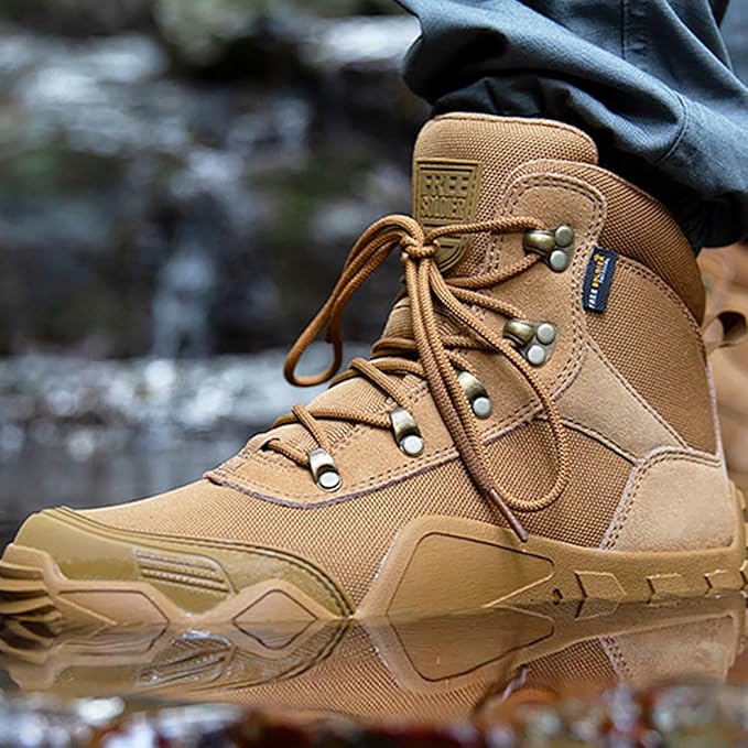 FREE SOLDIER Men's Waterproof Hiking Boots Tactical Work Boots Outdoor Lightweight Military Boots