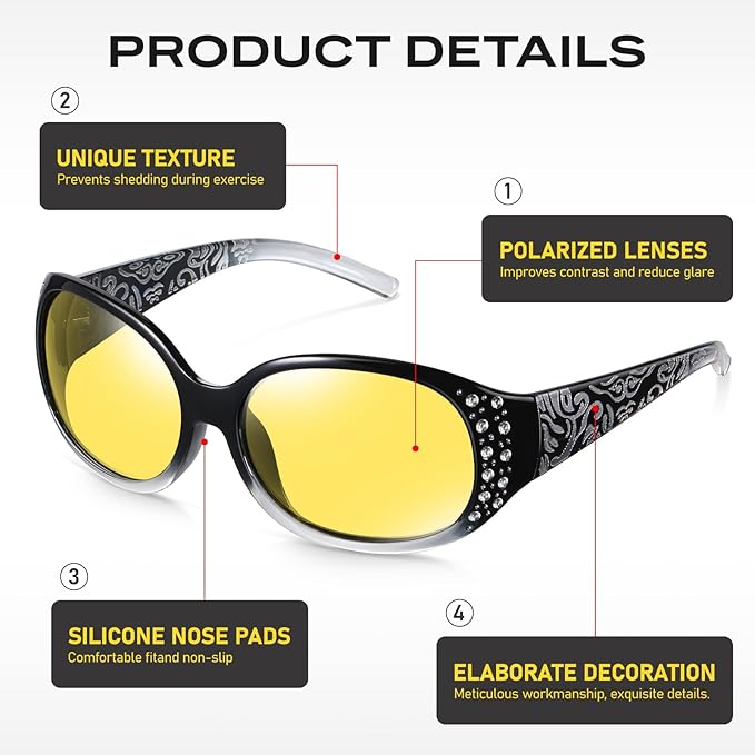 HAOLOTA Night Vision Driving Glasses Women Anti Glare Polarized, Wrap Around Nighttime Safety Glasses UV Protection