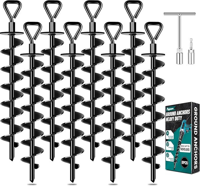 Ground Anchors Screw in, Heavy Duty Ground Trampoline Stakes High Wind Tent Stakes for Tent, Trampoline, Gazebo, Carport, Trap Anchor, Canopies, Swing Set