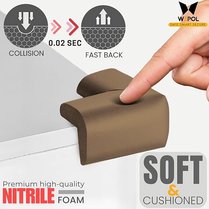 Soft Foam Corner Protectors for Baby, Bed Frame Corner Guards, Sharp Edge Desk Furniture Safety Cover Bumpers for Kids, 3M Adhesive Pre-Taped Rubber Padding Cushion (Coffee Brown, 4 Pack)