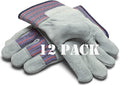 Greendale (3, 6 or 12 Pack - Leather & Cotton Work Gloves: Garage, Yard, Garden, Industrial, Commercial - One Size Fits Most