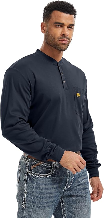 WORKWEYA 6.5oz Flame Resistant Henley Shirt 100% Cotton Lightweight FR Shirts for Men