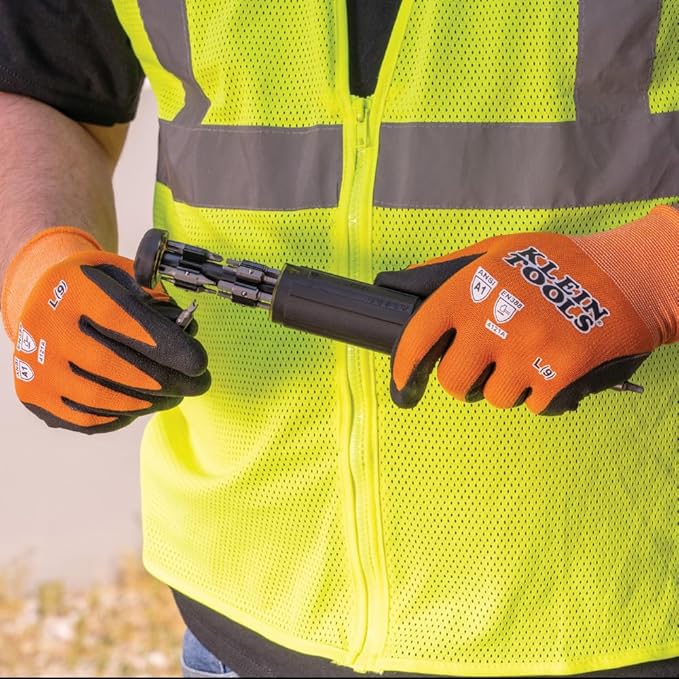 Klein Tools 60823 Work Gloves, Knit Dipped Cut Resistant ANSI A1 Nitrile Coated Gloves, Nylon-Spandex, Touchscreen Capable, 2XL, 2-Pair
