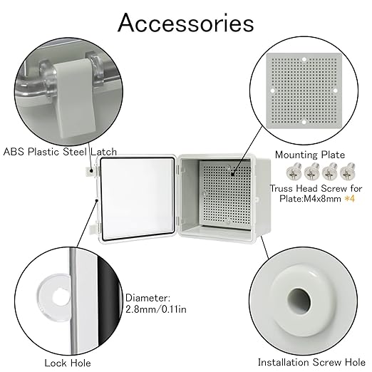 Junction Box IP65 Waterproof ABS Plastic Enclosure Hinged PC Clear Cover Electrical Project Box with Mounting Plate, Wall Brackets, Cable Glands 5.9" x 5.9" x 3.5"(150 * 150 * 90)