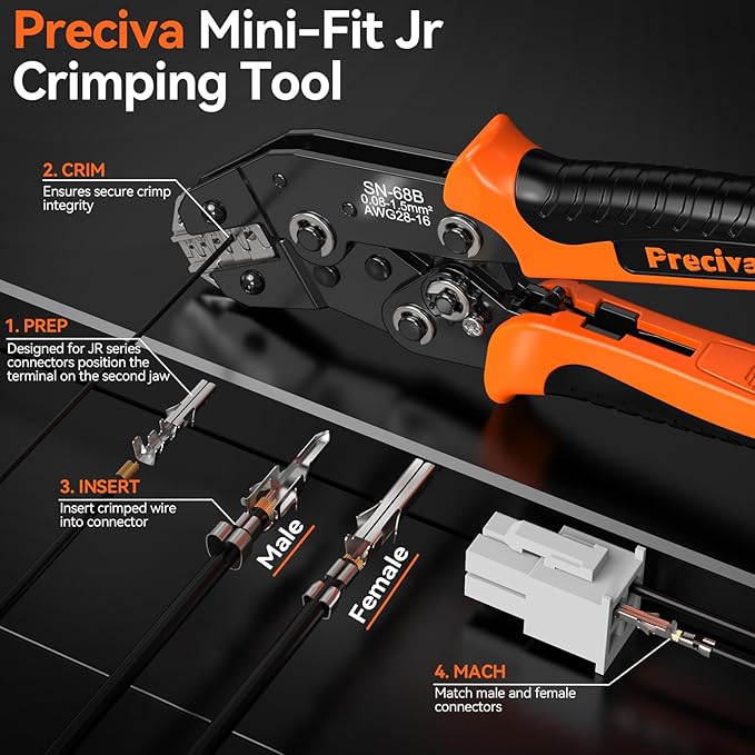 Preciva Mini-Fit Jr Kit Crimping Tool, with 12 Types 2-10 Pin Molex 4.2mm Connector, AWG 28-16 Terminals Terminals Crimping Pliers Compatible Dupont, Molex, KF2510