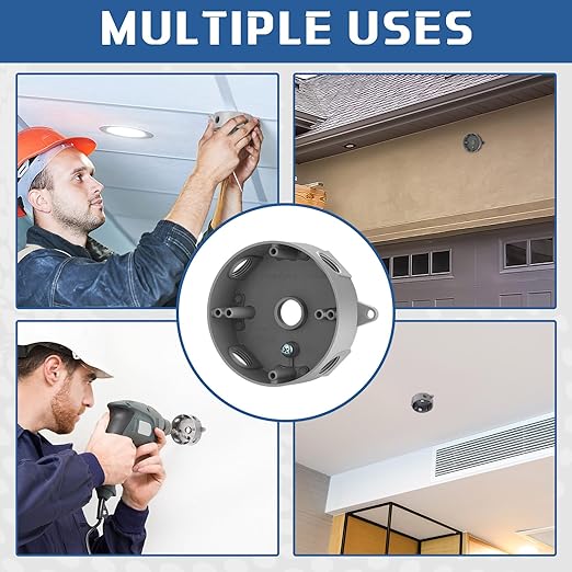 Juexica 4 Pcs 4 Inch Round Electrical Box 1/2 Inch 5 Holes Weatherproof Outlet Junction Ceiling Fan Box for Outdoor Lighting Systems, UL Listed(Gray)