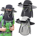 2 Pcs Solar Fan Hats Wide Brim Fishing Hats with 2 Solar Fan and Removable Face Cover Cooling Buckets for Men Women