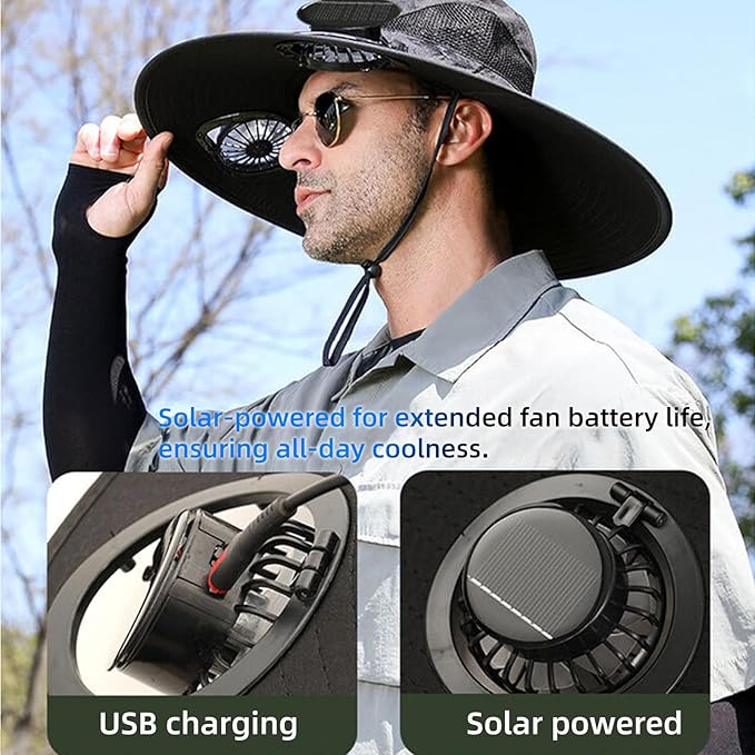 Solar Fan Hat Wide Edge Outdoor