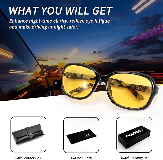 FEISEDY Classic Womens Night Glasses Driving Anti Glare Wrap Around Yellow Sunglasses B2548
