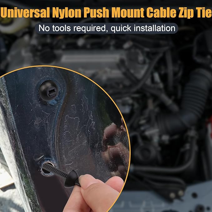 50 PCS Nylon Universal Cable Tie Buckle, Push Mount Cable Zip Ties, Heavy Duty Self-Locking Zip Ties Holder, UV Resistant Black Multipurpose Tie Fasteners for Car, Home & Industrial Use