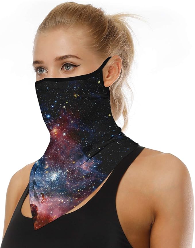 YAYOUREL Neck Gaiter Face Mask Bandanas for Men Women UV Face Scarf Cover Ear Loop Hole Facemask for Fishing Running Cycling