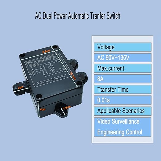 Automatic Transfer Switch ATS Auto Transfer Switch Transfer Switchs for Home Generator AC 90-135V, for Surveillance Camera, Computer Room.（AC Double Switching）