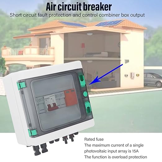 PV Combiner Box 2 String Solar Combiner Box with 15A 32A Circuit Breaker DC500V