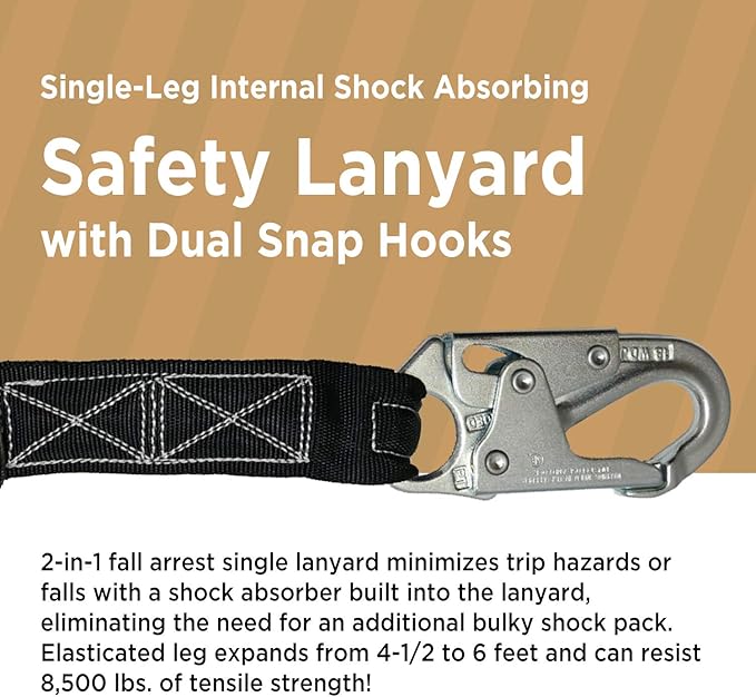 AFP Universal Full-Body Safety Harness w/Dorsal D-Ring Tongue Buckle Legs High-Viz Green, Shock Absorbing Lanyard (OSHA/ANSI)