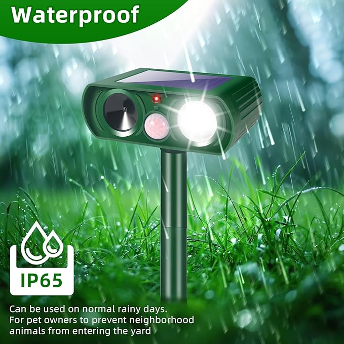 4-Pack Solar Ultrasonic Animal Repellent for Garden Protection Stop Yard Damage Instantly Deer Cat Squirrel Dog Skunk Rabbit & Raccoon Deterrent Weatherproof Outdoor Animal Control Safe for Kid & Pet