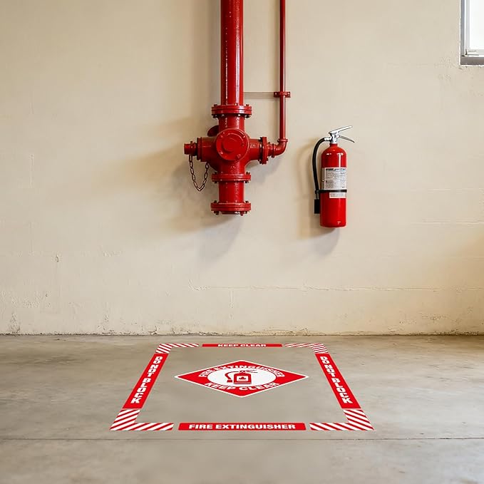 2 Pack Fire Extinguisher Signs Self Adhesive Keep Clear Do Not Block Floor Sign with Strips Waterproof Vinyl Fire Extinguisher Floor Marking Kits for Business Warehouse Office