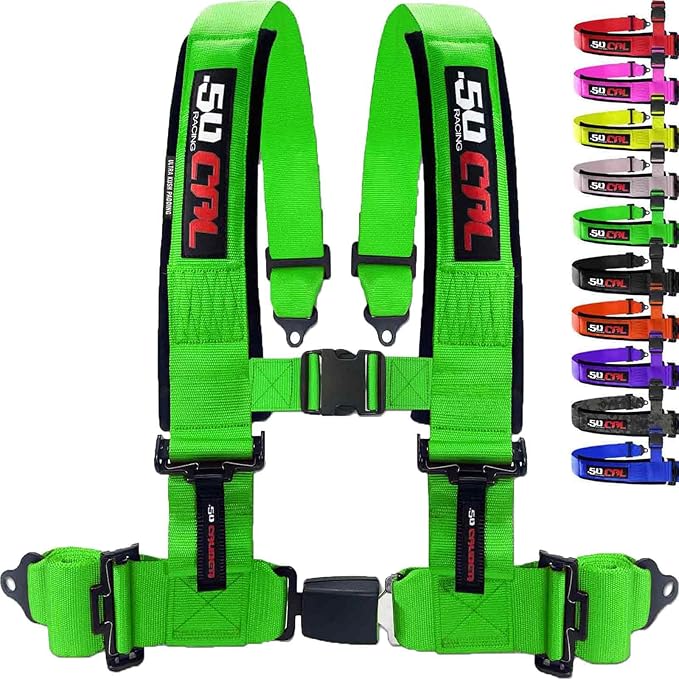 1pc 4 Point Harness for Bucket Seat, Push Release, 10 Color Options, Racing Harness, Race Car, Off Road, UTV, RZR (Green, 3 inch)