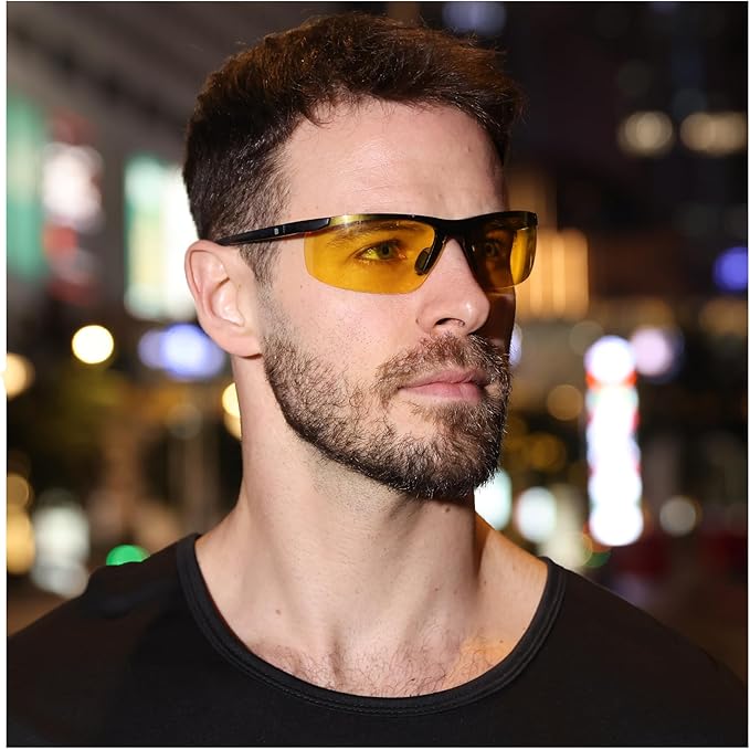 DUCO Night Driving Glasses Night Vision Glasses for Men Women Polarized Anti-Glare UV400 Metal Frame Yellow Lens 8125Y