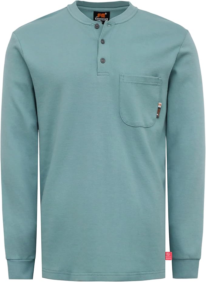 KONRECO FR Shirts for Men Long Sleeve 7oz Cotton Flame Resistant/Fire Retardant CAT2 Henley Shirt