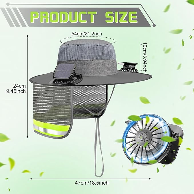 2 Pcs Sun Hat with Fan Solar&USB Powered for Men Women UPF 50+ UV Protection Wide Brim Safety Sun Hat for Out Work