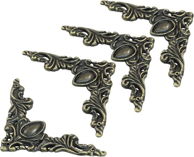 32Pcs Vintage Metal Corner Protector, Antique Edge Decorative Protectors Scrapbooking Albums, Decorative Corner for Photo Frame/Jewelry Box (Antique Bronze)