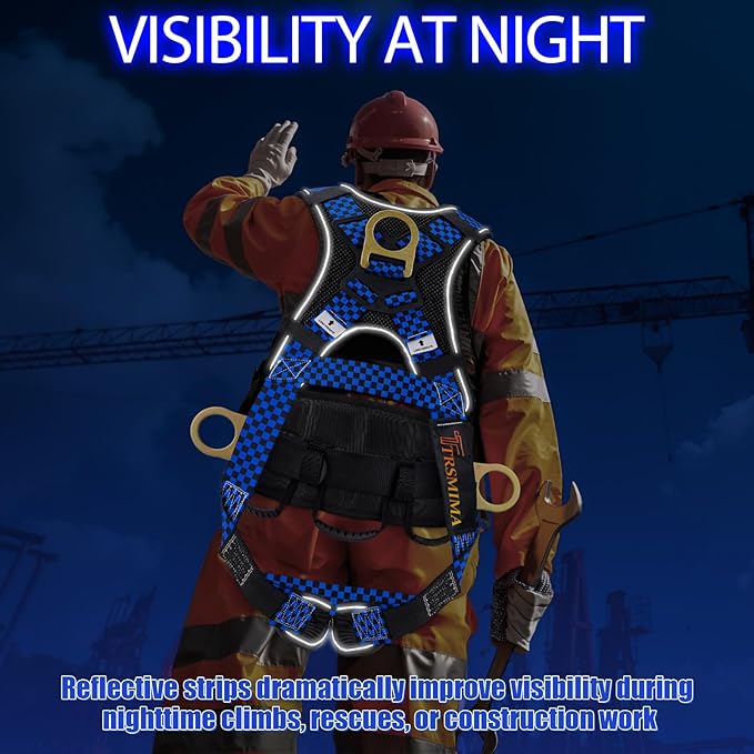 TRSMIMA Safety Harness Fall Protection - Datachable Pad Roofing Fall Arrest Safety Harness Construction Phone Pocket Reflective Strap Friendly Night Work ANSI