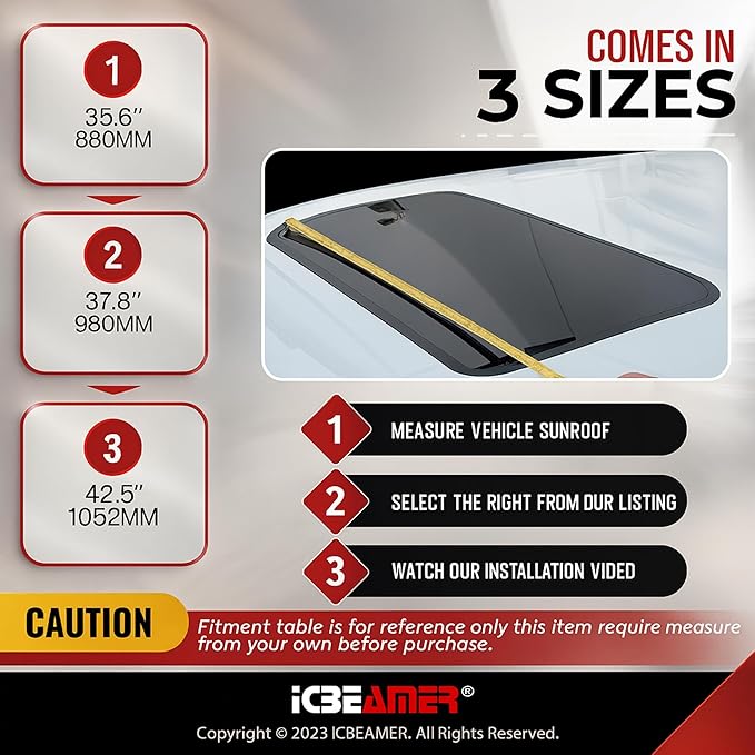 [2025 Upgrade] ICBEAMER 36" Sunroof Wind Deflector, Universal Fit, Tinted Moonroof Visor, Reduces Noise, Rain, Wind; Dark Smoke, Smooth, Waterproof, Double-Sided Tape