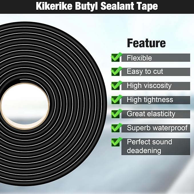 Butyl Rubber Tape Headlight Glue Sealant Rope 14.8Ft Diameter 9mm Putty Foam Strip Caulk Sealer for Automotive (Car RV Truck Marine) Window Door Windshield Sealing - Black, 1 Roll