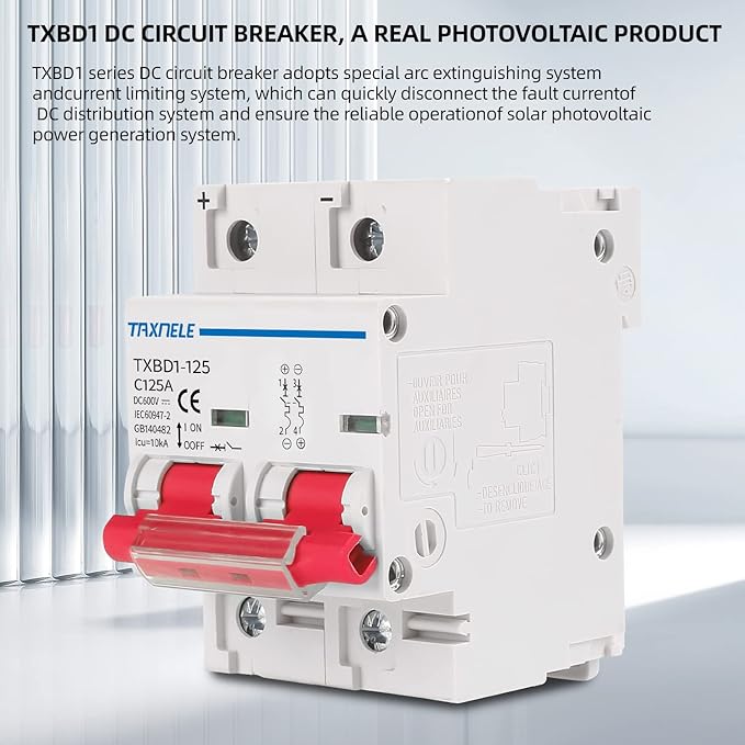 DC MCB Miniature Circuit Breaker 2P 80A 100A 125A 600V Solar Mini Circuit Breaker Battery Switch DIN Rail Mount Short Circuit Protection Disconnect Switch Isolator for Solar PV System (125A)