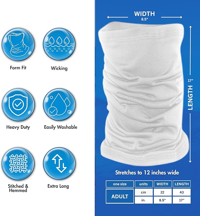 UPF 50+ Neck Gaiter – UV Sun Protection Face Mask, Balaclava, Headband & Scarf – Cooling, Breathable Fabric