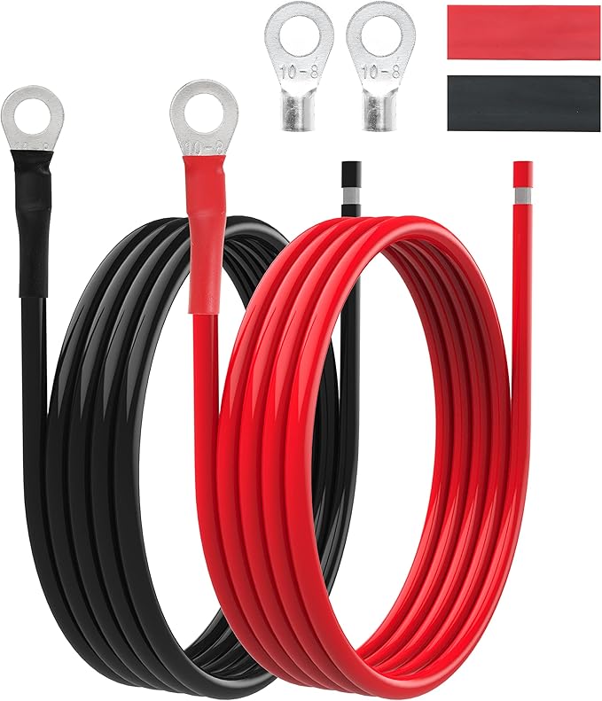 8 AWG Battery Cables 8 Gauge Solar Panel Wire Tinned Copper Extension Cable with 5/16'' Lugs for RV Solar Panel Car Automotive (8AWG 8FT)