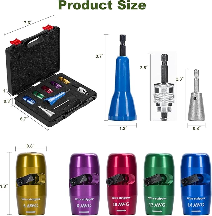 Wire Stripper Twister Tool for Drill, 2026 Upgraded Wire Stripping Tool & Wire Twisting Connector for Cutters 6-14 AWG, 8 In 1 Professional Electrician Twister Stripping Tool with 70 PCS Wire Nut