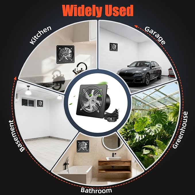 8 Inch Exhaust Fan with Speed Controller, 700CFM Wall Mount Exhaust Fan for Kitchen, Metal Ventilation Extractor Fan with Damper for Bathroom, Garage, Attic, Shop, Pet Room, Smoking Room, Basement
