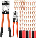 Battery Cable Crimper Tool For AWG 10-1/0 Gauge Electrical Lug with 60PCS Copper Wire Lugs, Battery Terminal Connectors with Cable Cutter, Wire Crimping Tool For Heavy Duty Copper Wire Lugs