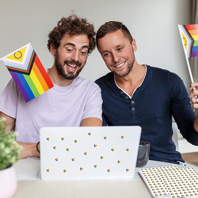 JarThenaAMCS 2400Pcs Mini Pride Progress Sticker Rainbow Heart Flag Paper Decal LGBT Gay Self-Adhesive Sticker for Planner Reward Envelope Scrapbook DIY Supplies, 0.5 in