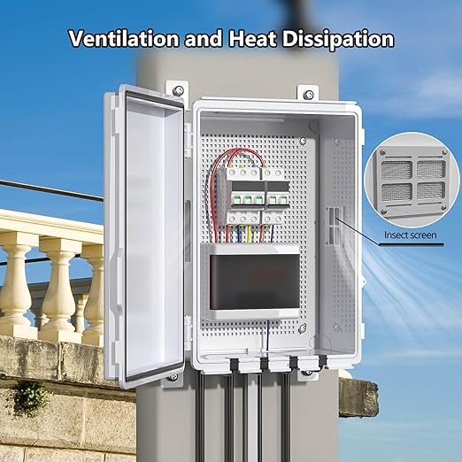 Electrical Junction Box, Ventilated Design, Cable Grommets, Indoor/Outdoor Use with Mounting Panel & Hinged Cover. Waterproof IP 65. (Grey Cover, 13.8"x9.7"x5.9")