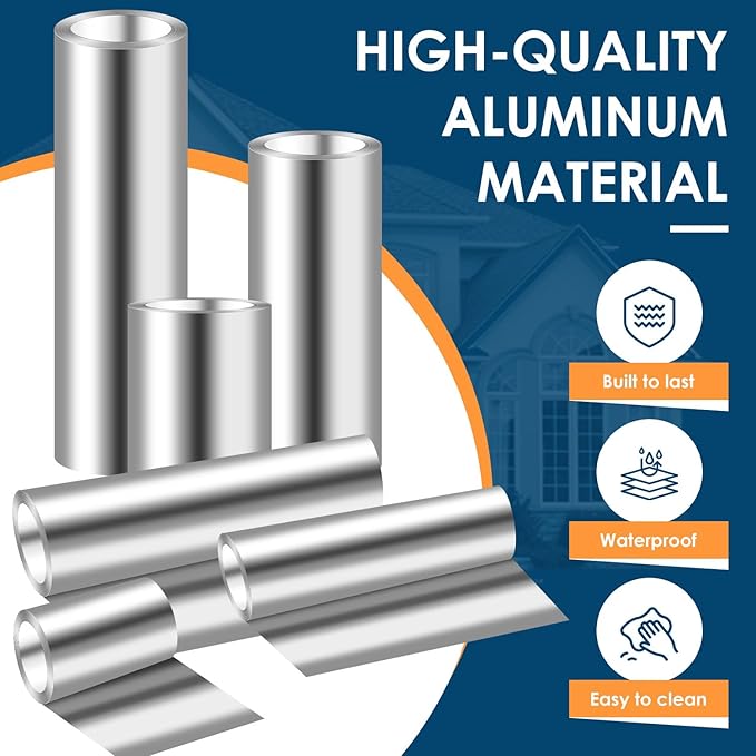 Aluminum Roll Flashing, 6'' x 100' Metal Roofing Roll for Roof and Garden, Prevents Roofing Stains, 0.019-inch/0.3 mm Thickness (26GA) Roof Strip for Moss and Mildew Prevention