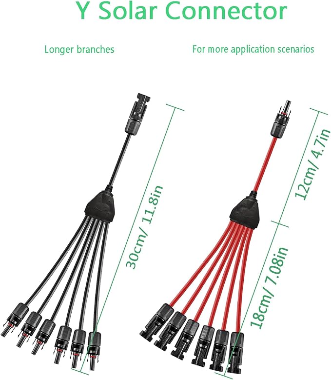 Y Solar Connector 1 to 6 Solar Y Branch Parallel Cable,Solar 1-6 Male Female Connector Adapter,10AWG 45A,Waterproof IP68 30CM Cable,for Solar Panels,Solar Cells,1 Pair.(Y 1-6)