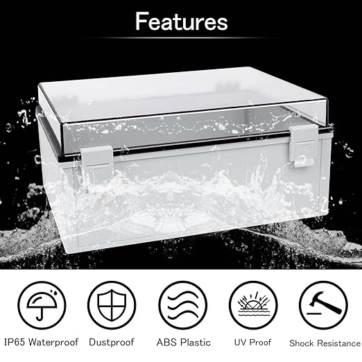 Junction Box IP65 Waterproof ABS Plastic Enclosure Hinged PC Clear Cover Electrical Project Box with Mounting Plate, Wall Brackets, Cable Glands 15.7" x 11.8" x 7.1"