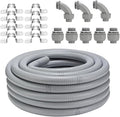 1inch 50ft Non-Metallic Liquid-Tight Conduit Connector Kit, Flexible Electrical Conduit, NPT Thread Straight/Angle Fittings & Clamps for LFNC-B, Weatherproof Outdoor UV Resistant for Outdoor & HVAC