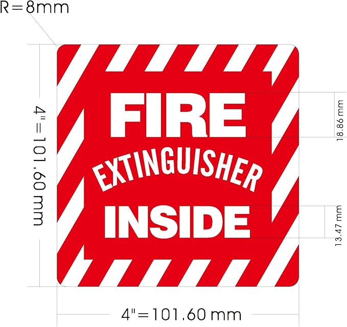 10 PACK- FIRE EXTINGUISHER INSIDE STICKER (REFLECTIVE !!!, PVC STICKER, Size 4X4 INCH)
