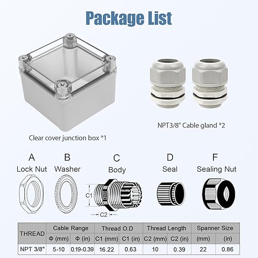 LeMotech Junction Box IP67 Waterproof Dustproof Electrical Box Project Box DIY Enclosure Gray with Transparent Clear Cover, External Size 3.9x3.9x3.0in (100x100x75mm)
